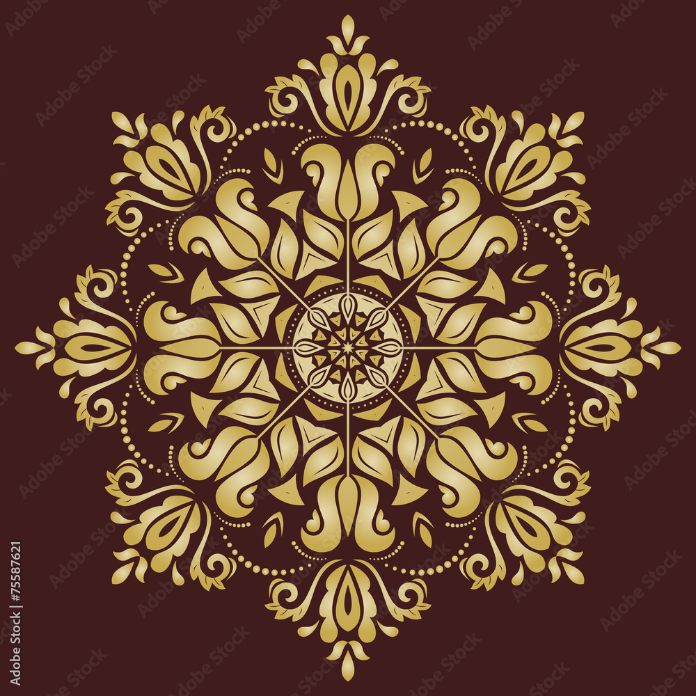 Floral Vector Pattern. Orient Golden Ornament Floral Vector Pattern. Orient Golden Ornament