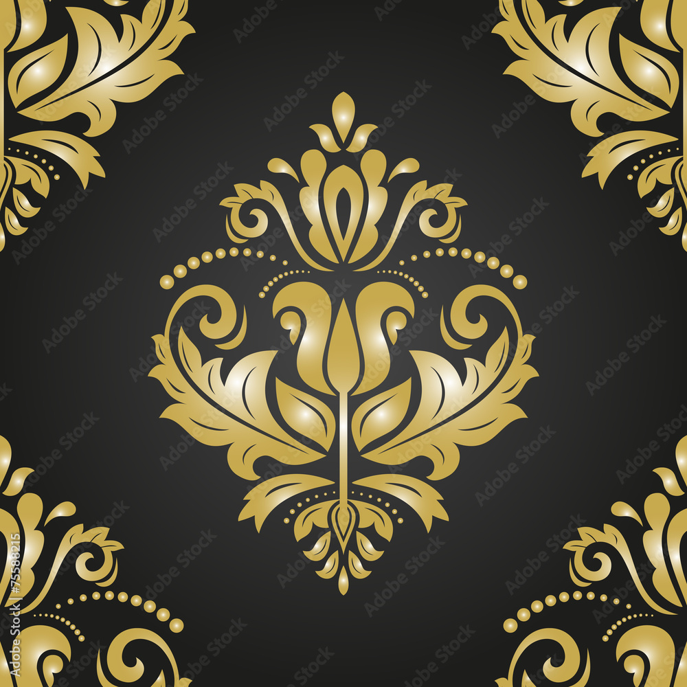 Golden Seamless Vector Pattern. Orient Background Golden Seamless Vector Pattern. Orient Background
