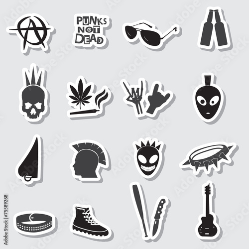various black punk stickers set eps10