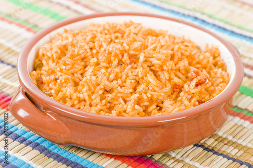 Mexican Rice - Rice cooked with tomato sauce and chicken broth. photo