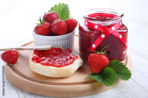 Homemade strawberry jam on the table 

