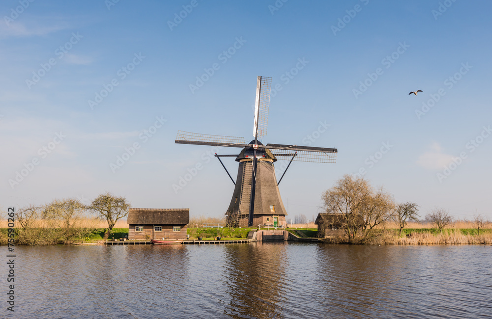 Octagonal thatched windmill in Kinderdijk Netherlands