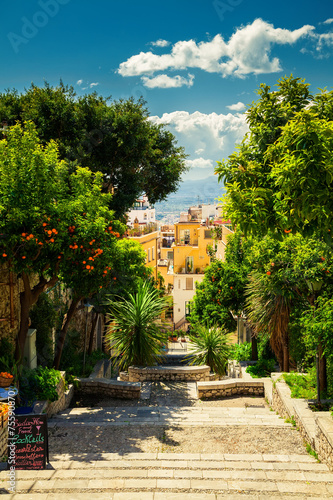 street with descending steps in Taormina
