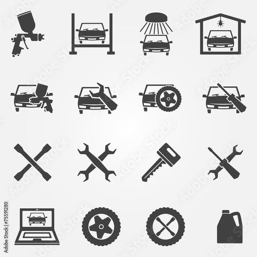 Auto service and repair icon set