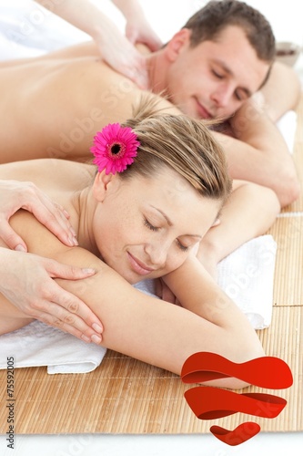 Composite image of adorable couple having a massage