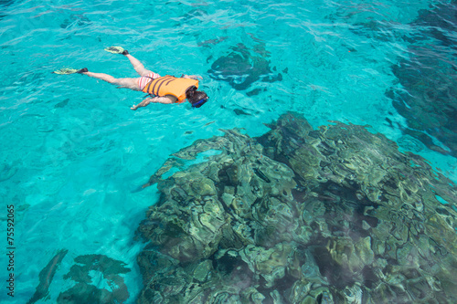 Woman snorkling at Similan Island .Andaman sea thailand  Great f