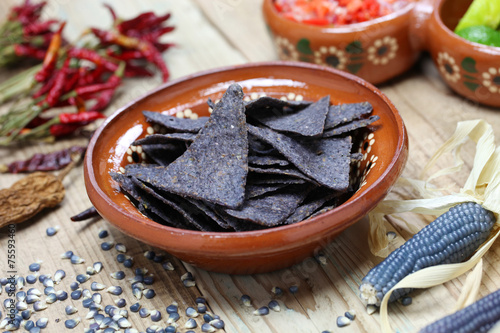Fotografija blue corn tortilla chips with salsa