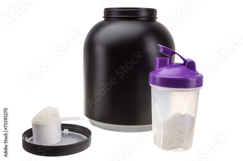 Gaining muscle mass. Protein and shaker for fitness