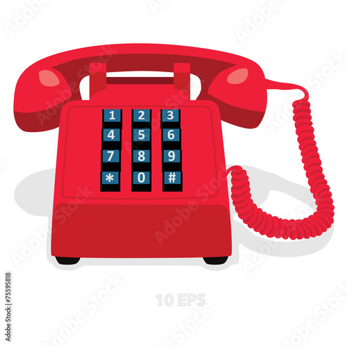 Red stationary phone with button keypad