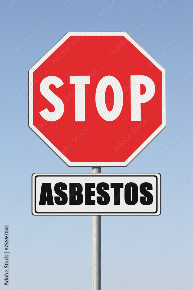 Stop asbestos concept. Stop Asbeston written on signpost Stop asbestos concept. Stop Asbeston written on signpost