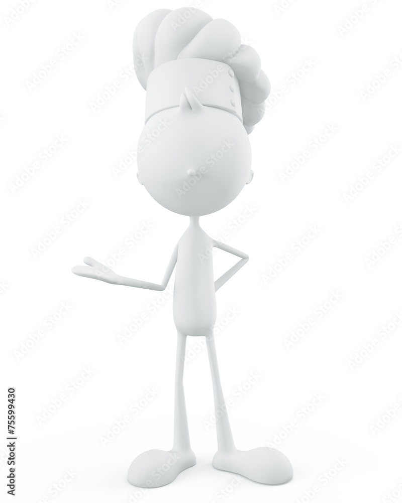 White chef character with presentation sign White chef character with presentation sign