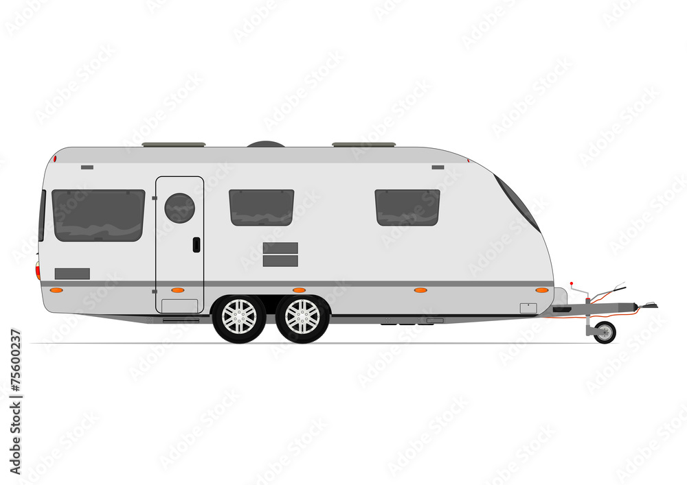 Caravan. Modern twin axle camper trailer. Towed trailer without car. Flat vector. Caravan. Modern twin axle camper trailer. Towed trailer without car. Flat vector.