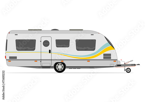 Caravan. Modern camper trailer. Towed trailer without car. Flat vector.