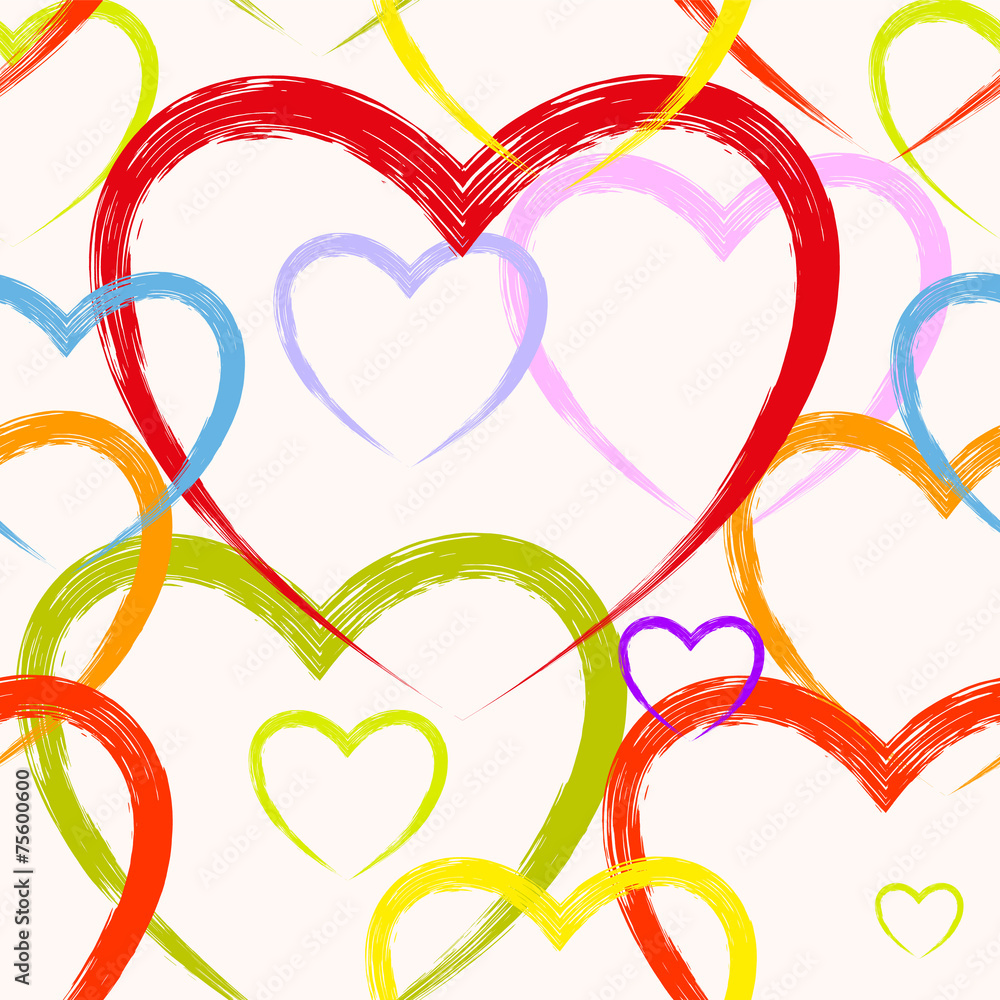 Seamless background of watercolor hearts for Valentine's day