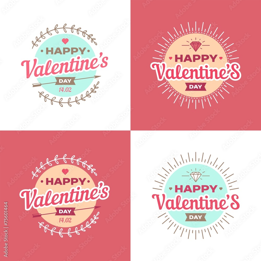 Valentines day illustrations and typography elements.