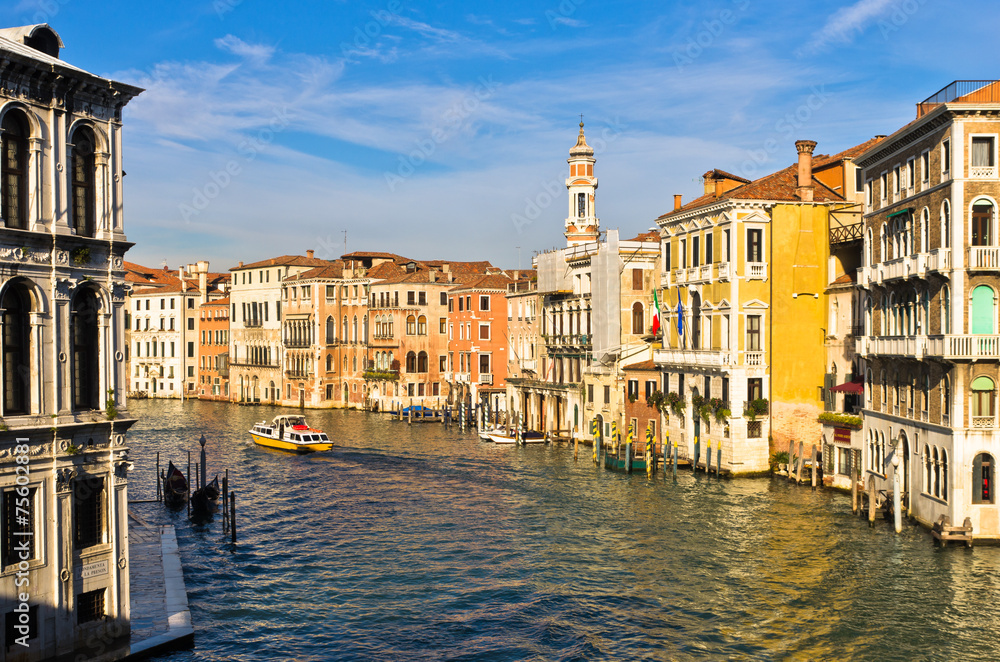 Grand canal in Venice, from Rialto bridge at sunny morning