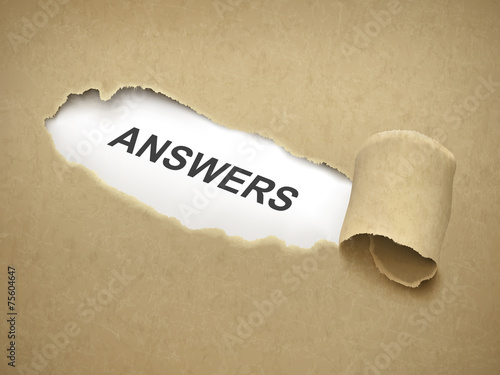 the word answer behind torn paper