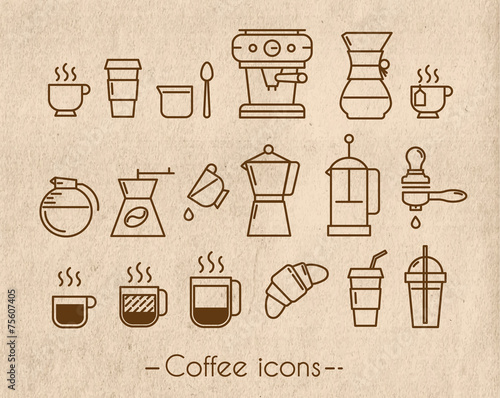 Coffee icons with craft