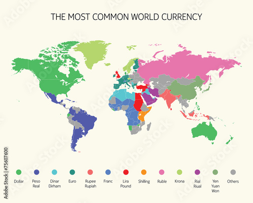 Map of the most common world currency