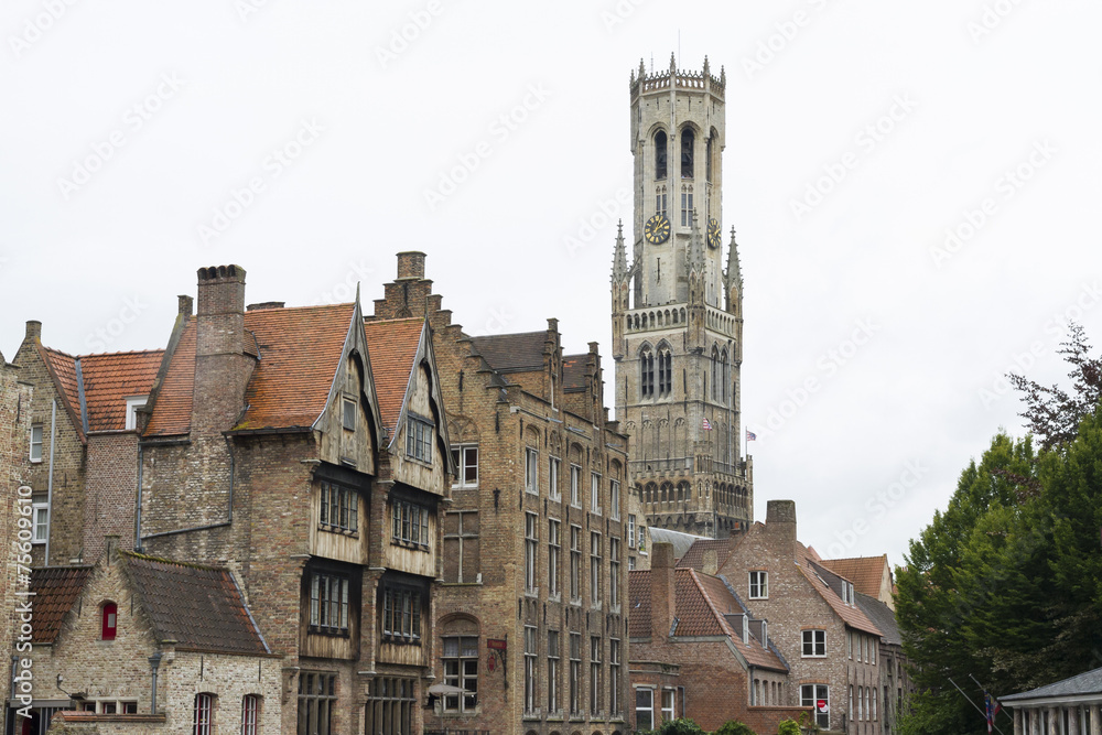 Bruges, houses and bell tower belfry