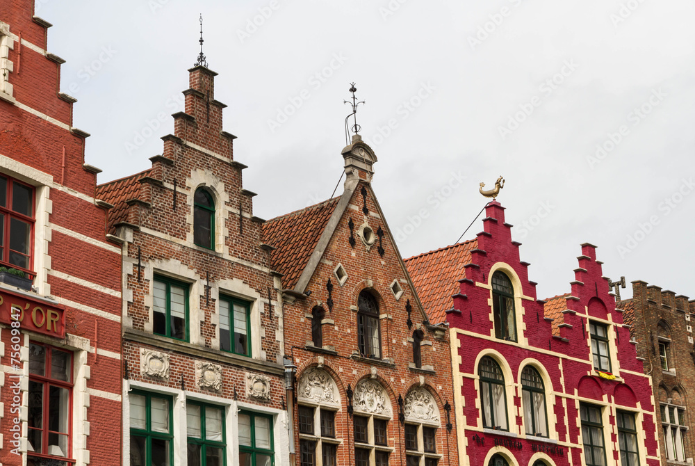 Obraz premium Bruges, row of gables, old town houses.
