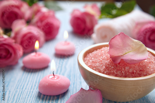 Close-up of candles and flowers
