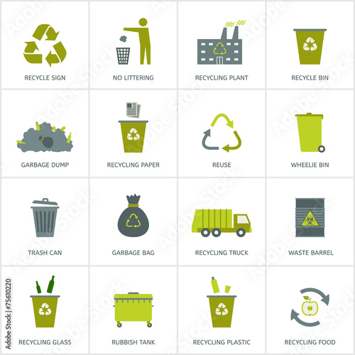 Recycling garbage icons set