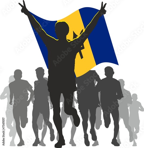 Winner with the  Barbados flag at the finish