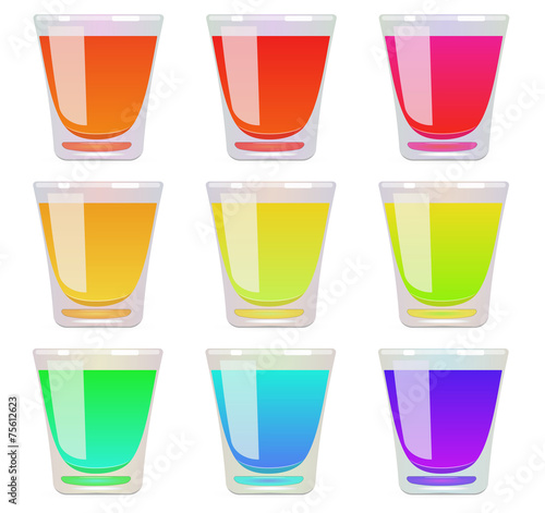 Glasses of fluid a different color. Vector. EPS 10.