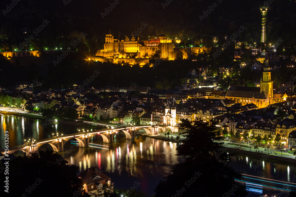 Heidelberg city in the night, Germany