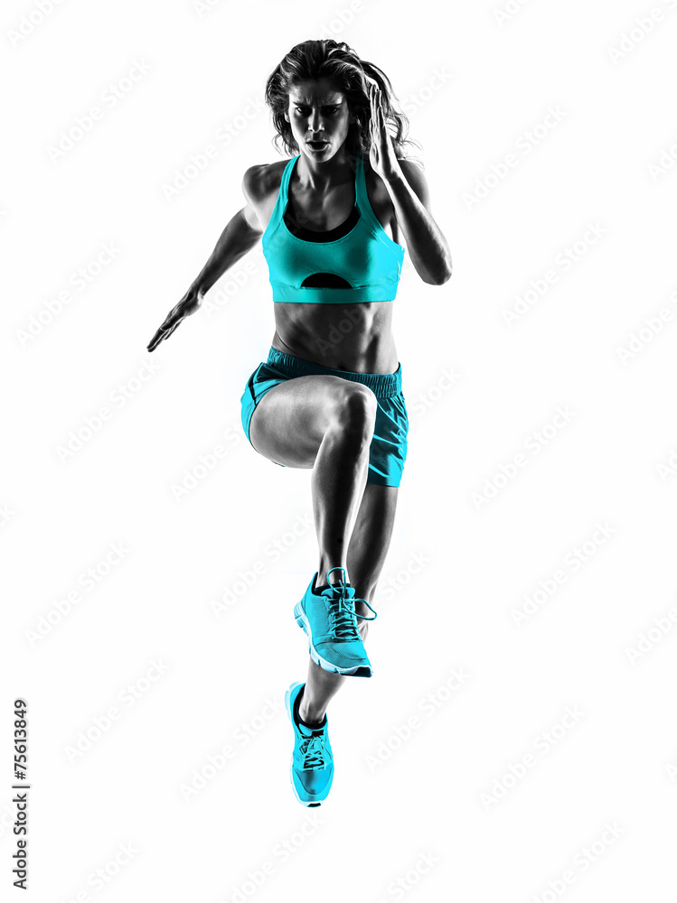 woman runner running jogger jogging silhouette - obrazy, fototapety, plakaty 