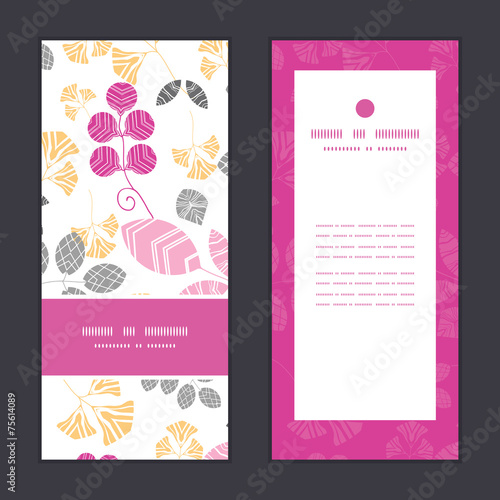 Vector abstract pink, yellow and gray leaves vertical frame