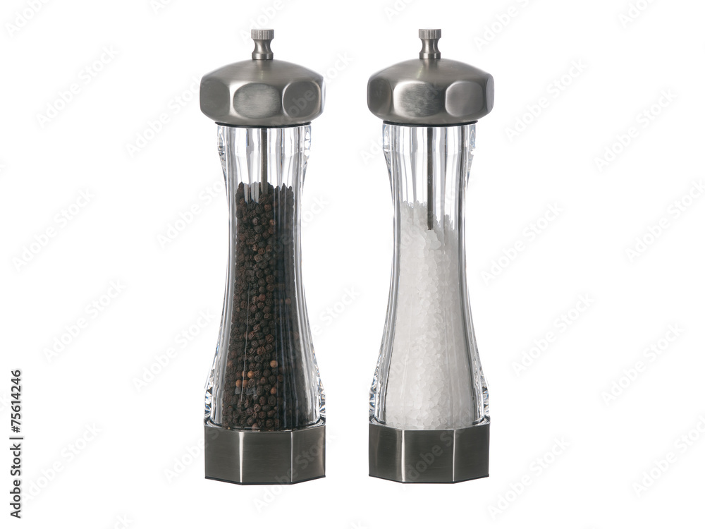 Salt and pepper grinders standing up isolated Salt and pepper grinders standing up isolated