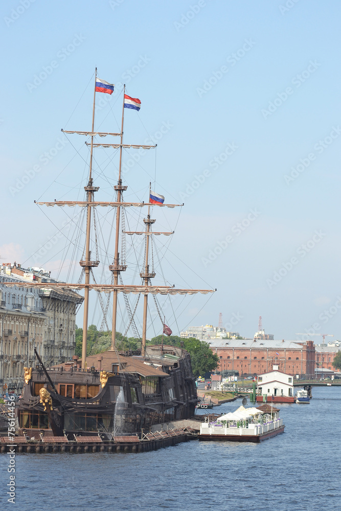 Old frigate near the waterfront in St.Petersburg. Old frigate near the waterfront in St.Petersburg.