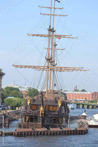 Old frigate near the waterfront in St.Petersburg.