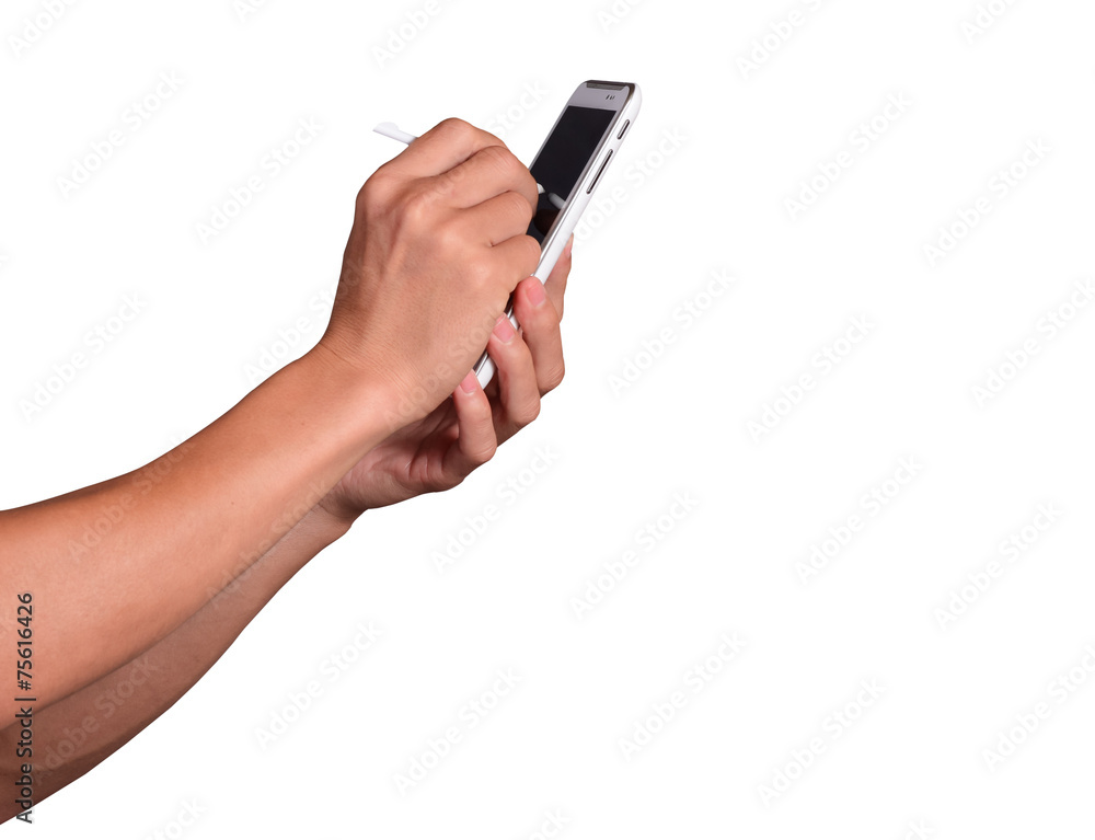 business man take notes with smart pen on smart phone isolated business man take notes with smart pen on smart phone isolated