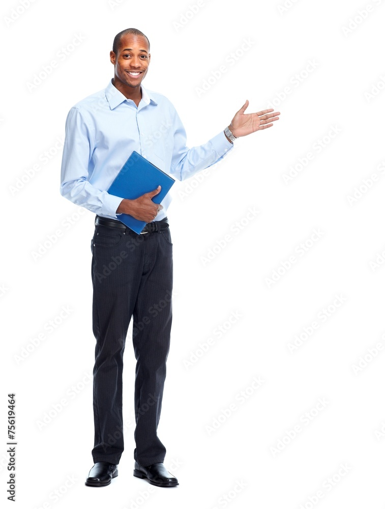 African-American businessman presenting copyspace African-American businessman presenting copyspace