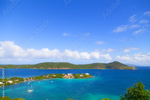 Aerial view on shallow waters near St Thomas Island, US VI.