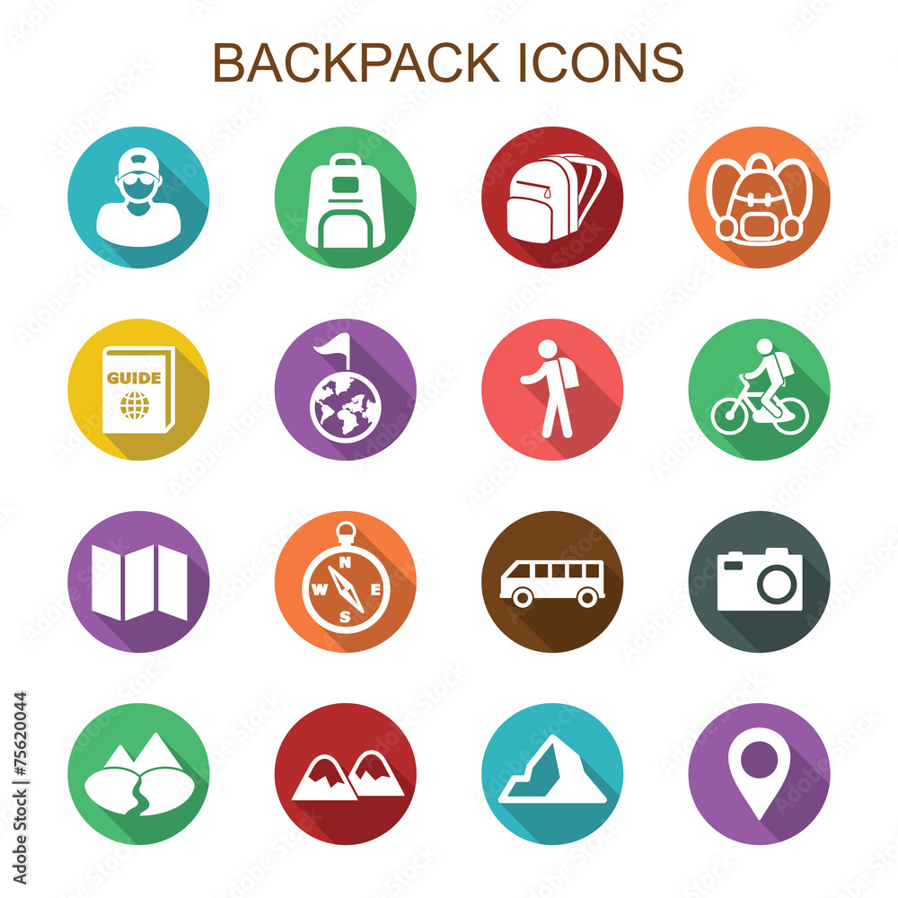 backpack long shadow icons backpack long shadow icons