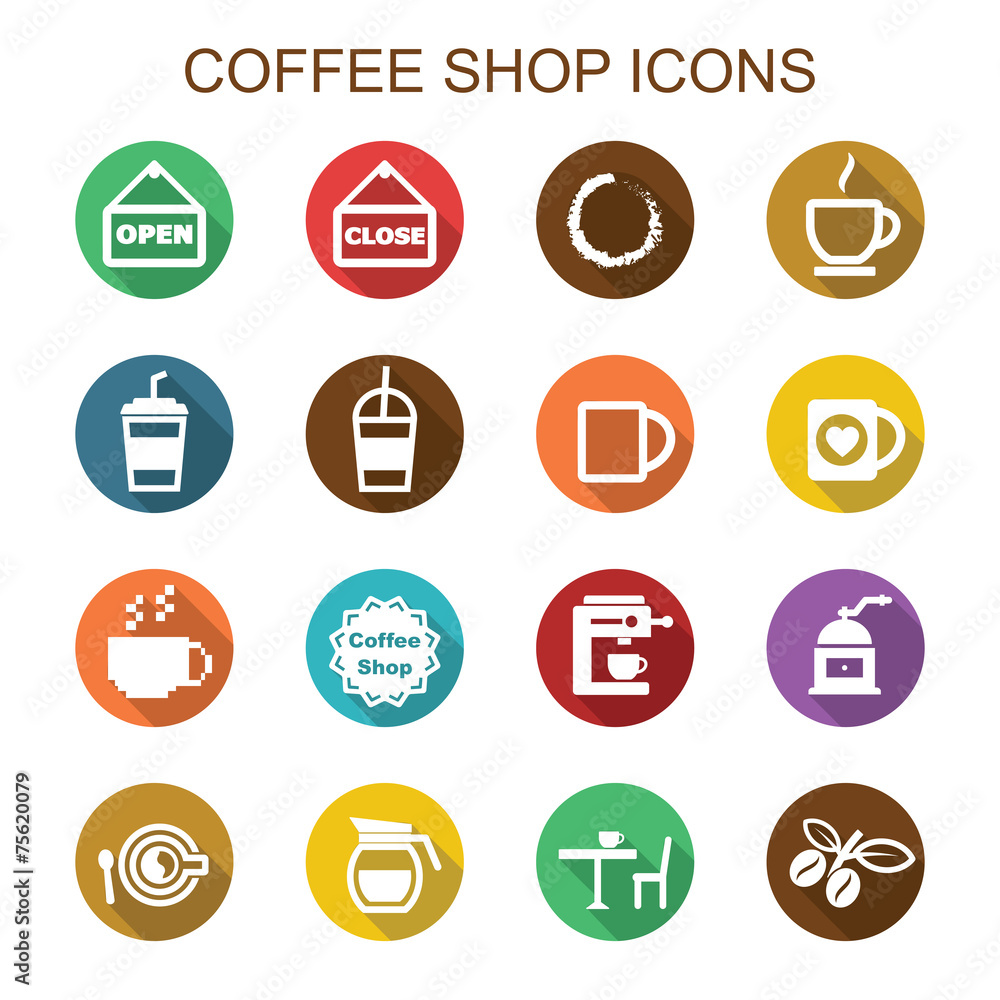 coffee shop long shadow icons coffee shop long shadow icons