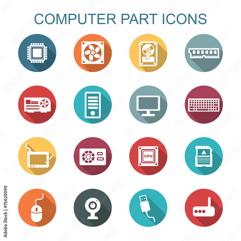 computer part long shadow icons computer part long shadow icons