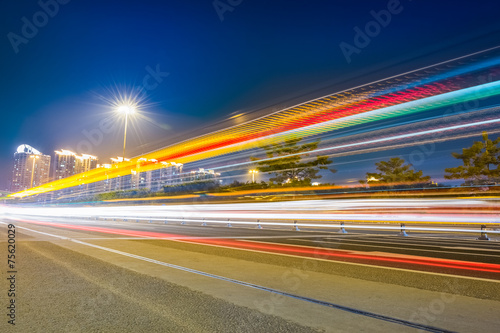 light trails on the city highway