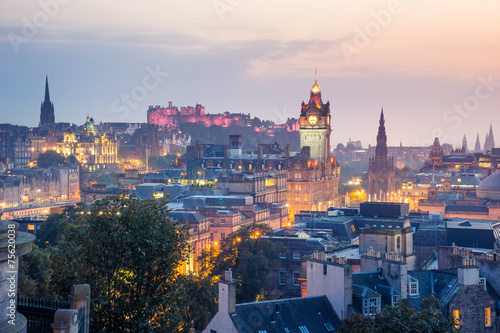 Edinburgh city from Calton Hill at night  Scotland  UK