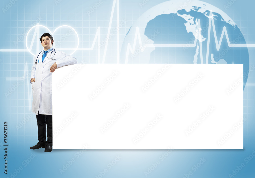 Doctor with banner Doctor with banner