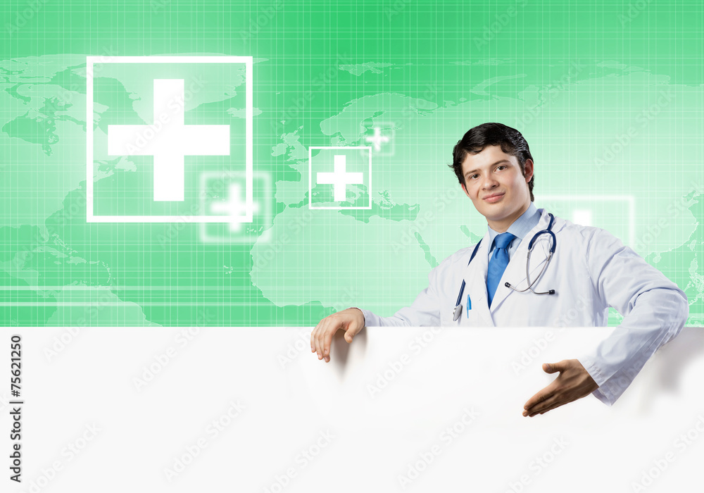 Doctor with banner Doctor with banner