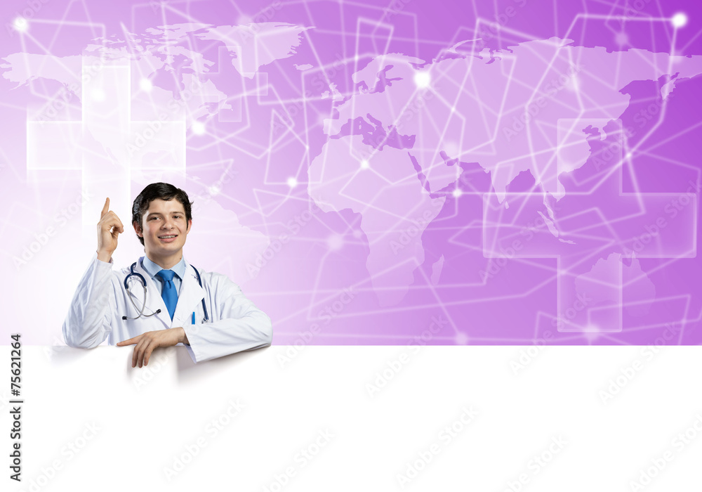 Doctor with banner Doctor with banner