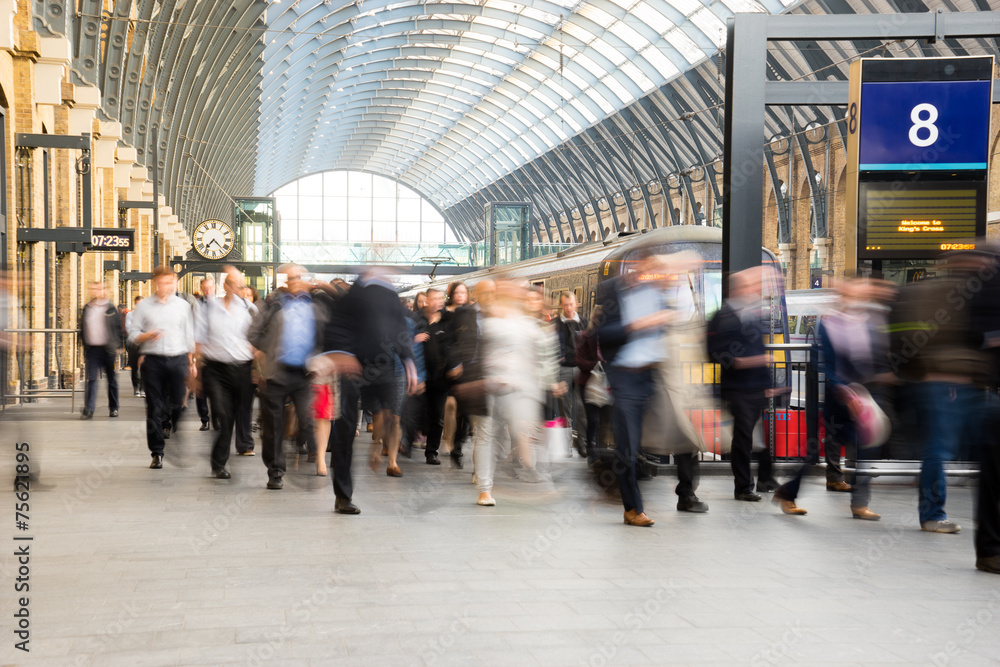 London Train Tube station Blur people movement, England, UK