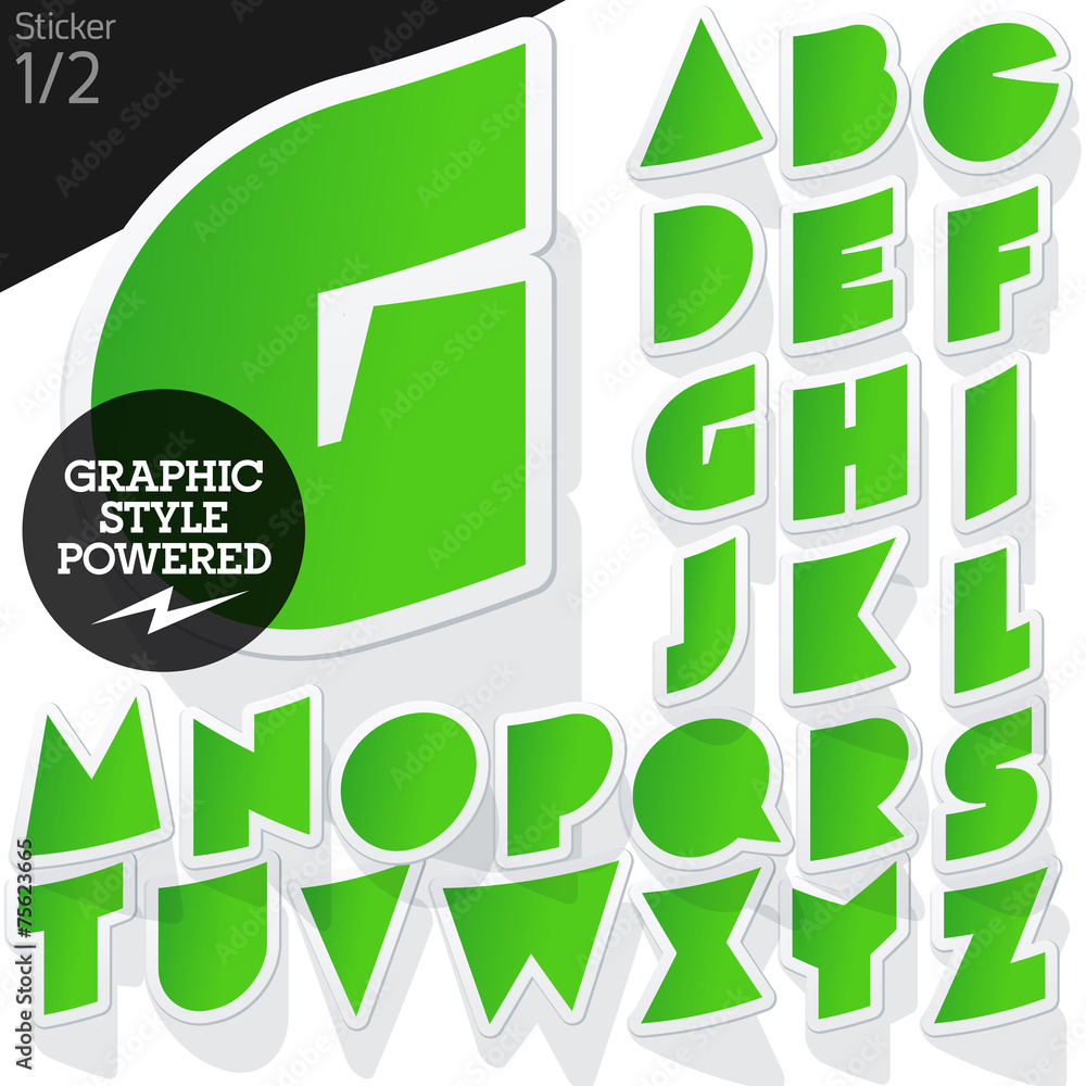 Alphabet set of symbols in the form of stickers. Sticker green. Alphabet set of symbols in the form of stickers. Sticker green.