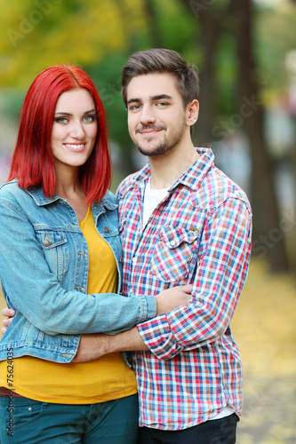 Loving couple in autumn park