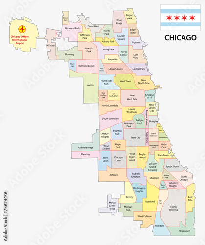 chicago neighborhood map with flag